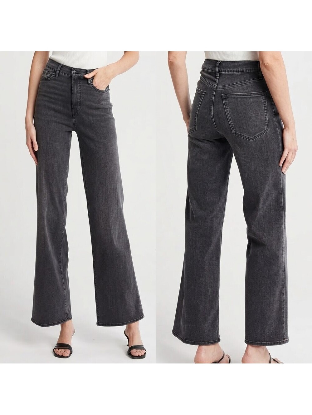 FRAME Le Slim Palazzo High Rise Wide Leg Jeans Faded Black Size 32 Fall Baggy